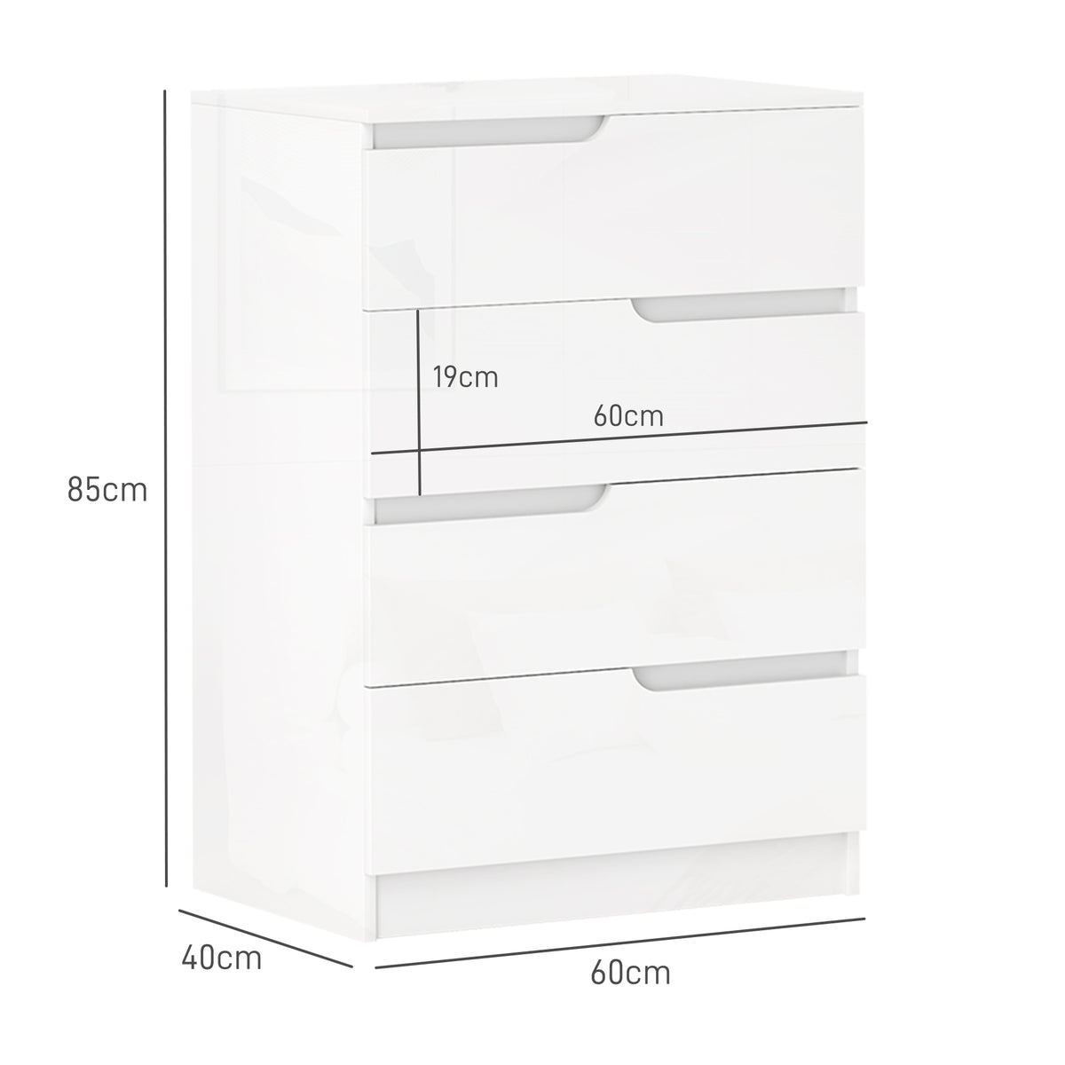 Moderne Kommode, Kleiderschrank, 4 Schubladen, Holz, Kippschutz, Fu?polster, Wei?