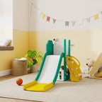 5-in-1 Kinderrutschenset, Teleskop, Basketballkorb, Kunststoff, Gelb+Gr¨¹n