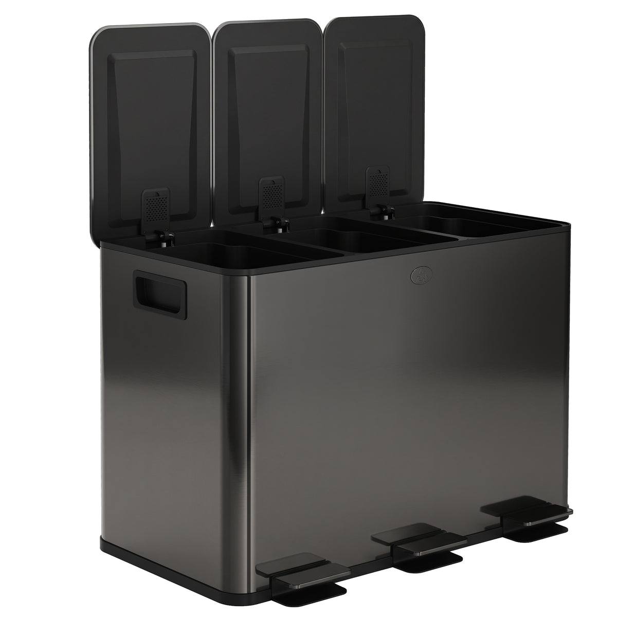3 x 15L Pedal Bin, Steel Triple Kitchen Bin with Soft Close Lid, Removable Inner Buckets, Fingerprint-Proof, Black