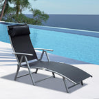 Sonnenliege klappbar Strandliege mit Kissen Liegestuhl mit 7-Fach verstellbare Rückenlehne Gartenliege Relaxliege Gartenstuhl bis 165 kg belastbar, für Garten Urlaub Outdoor, Schwarz