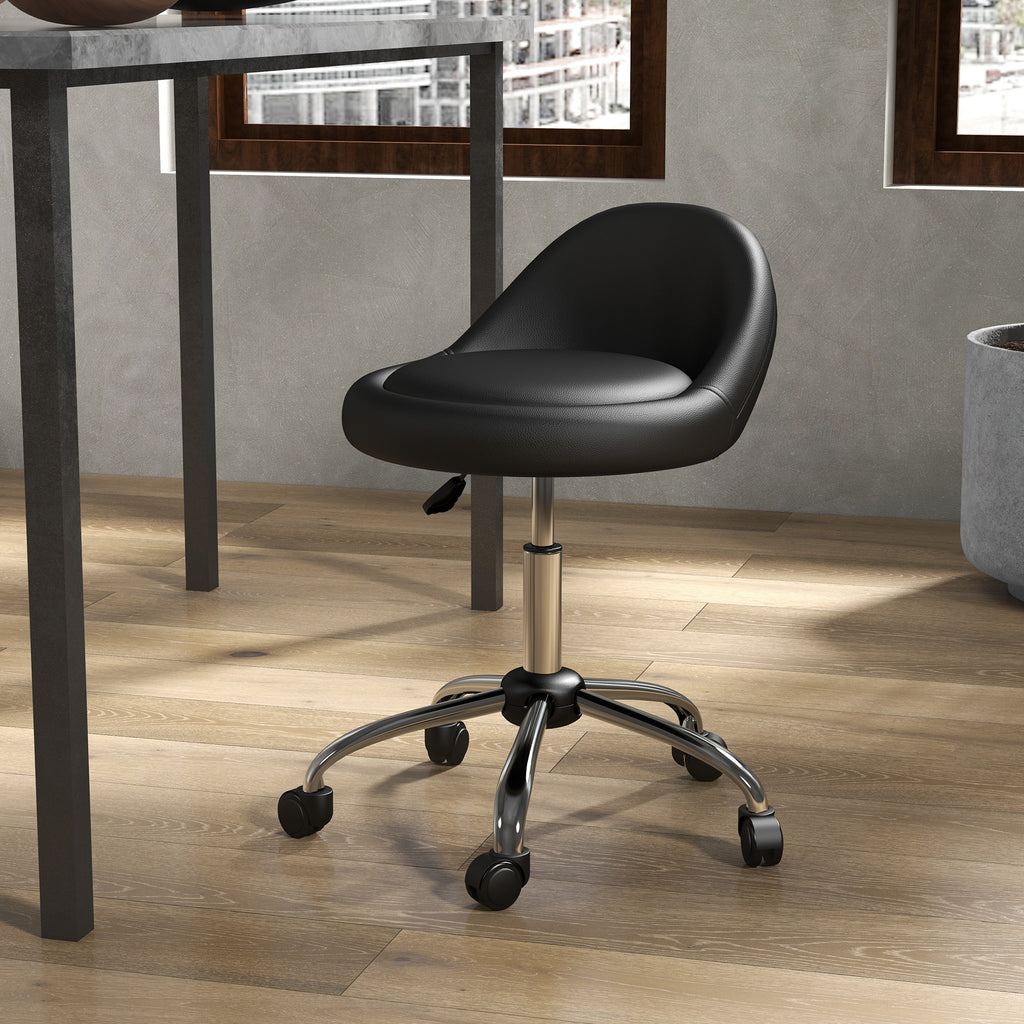 Arbeitshocker Drehhocker Rollhocker, höhenverstellbar, drehbare Sitzfläche, 50cm x 50 cm x 83 cm, Schwarz + Silber
