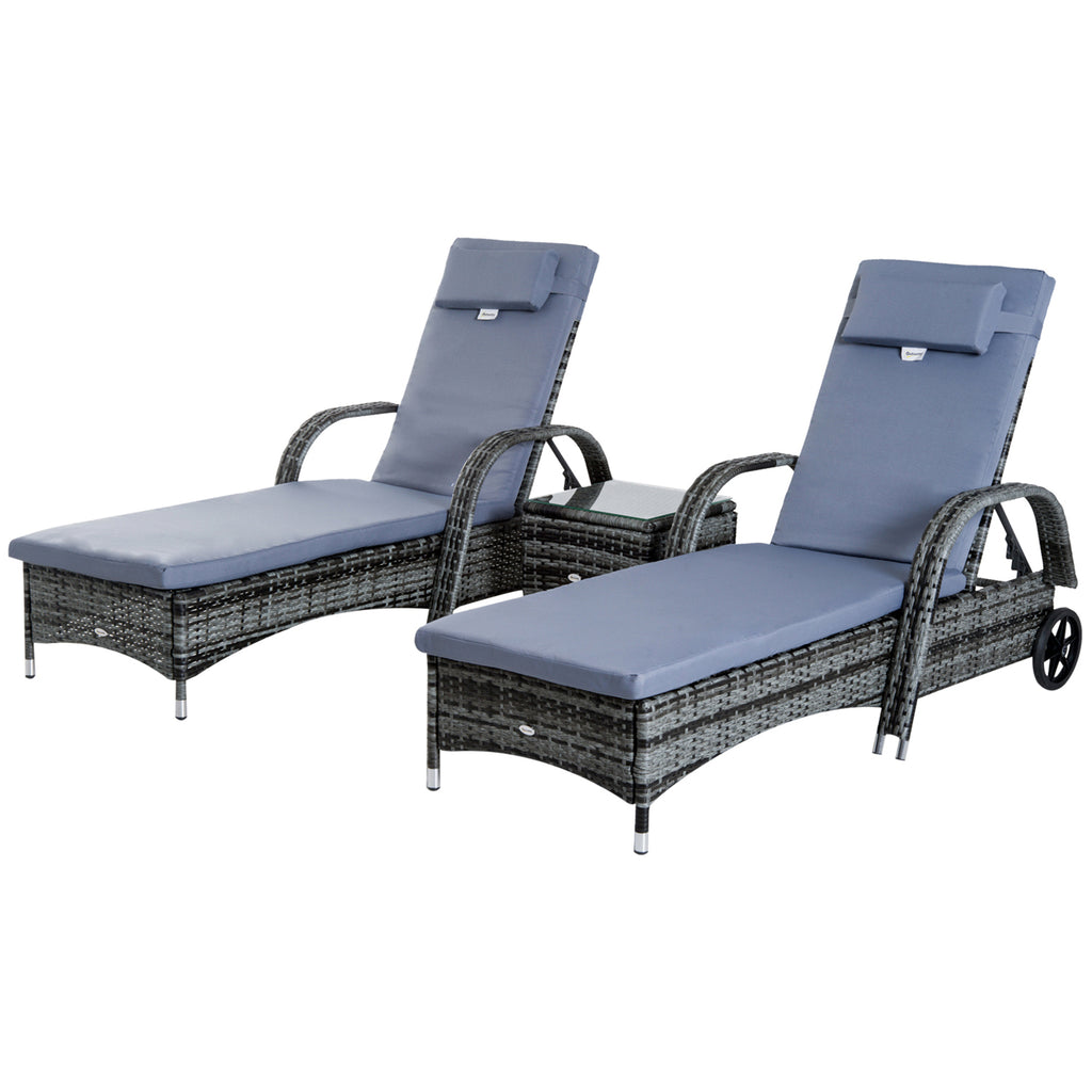 Sonnenliege Gartenliege Tisch 3er-Set Gartenmöbel, Polyrattan+Metall Grau