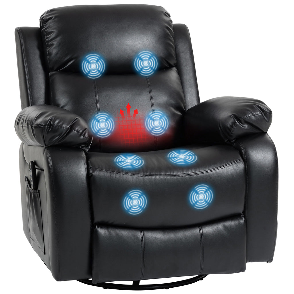 Massagesessel mit 8 Vibrationsköpfen, Relaxsessel, verstellbare Rückenlehne + Fußstütze, Schwarz