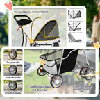 Dog Pram, Pet Stroller with Reflective Strips, Foldable Cat Stroller with 360° Swivel Wheels, Grey