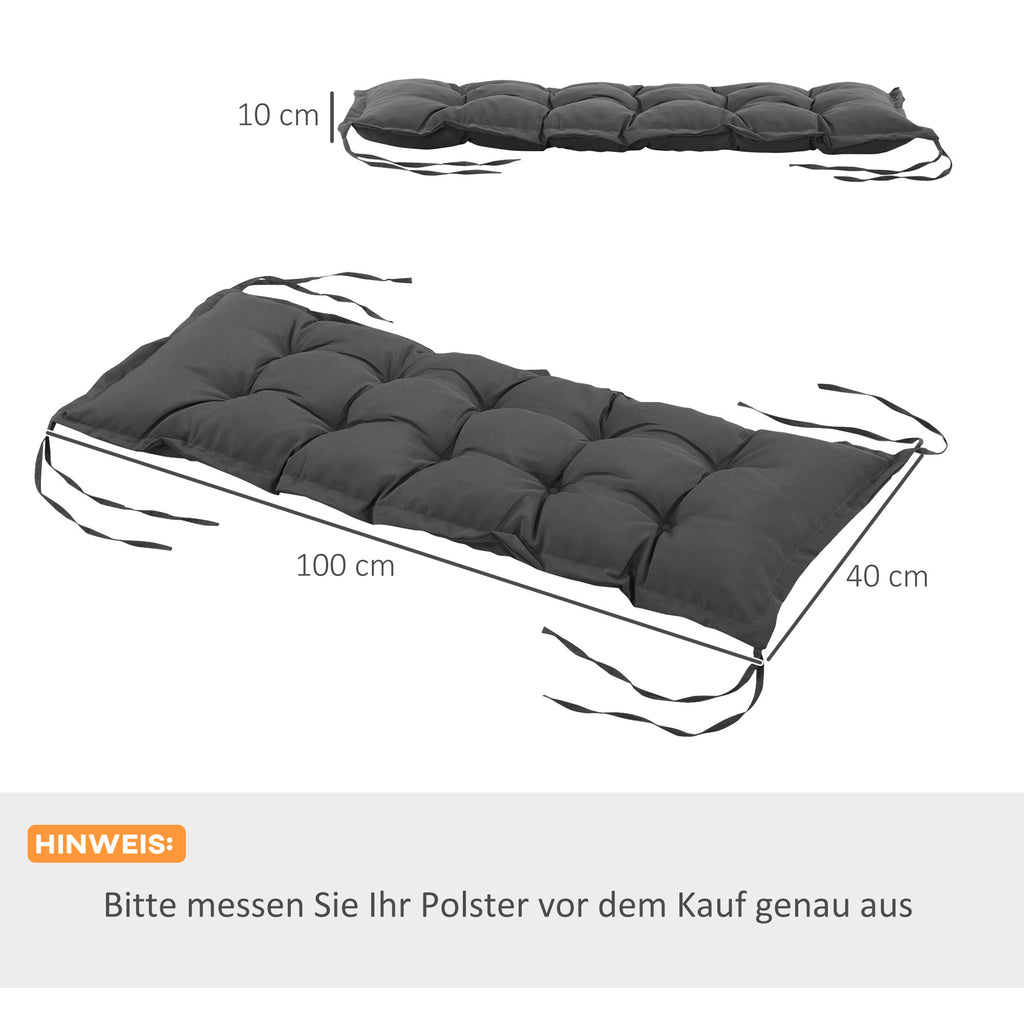 Sitzkissen 100x40 cm Stuhlkissen mit Bindeb?nder, 10cm dick Polsterauflage Dunkelgrau