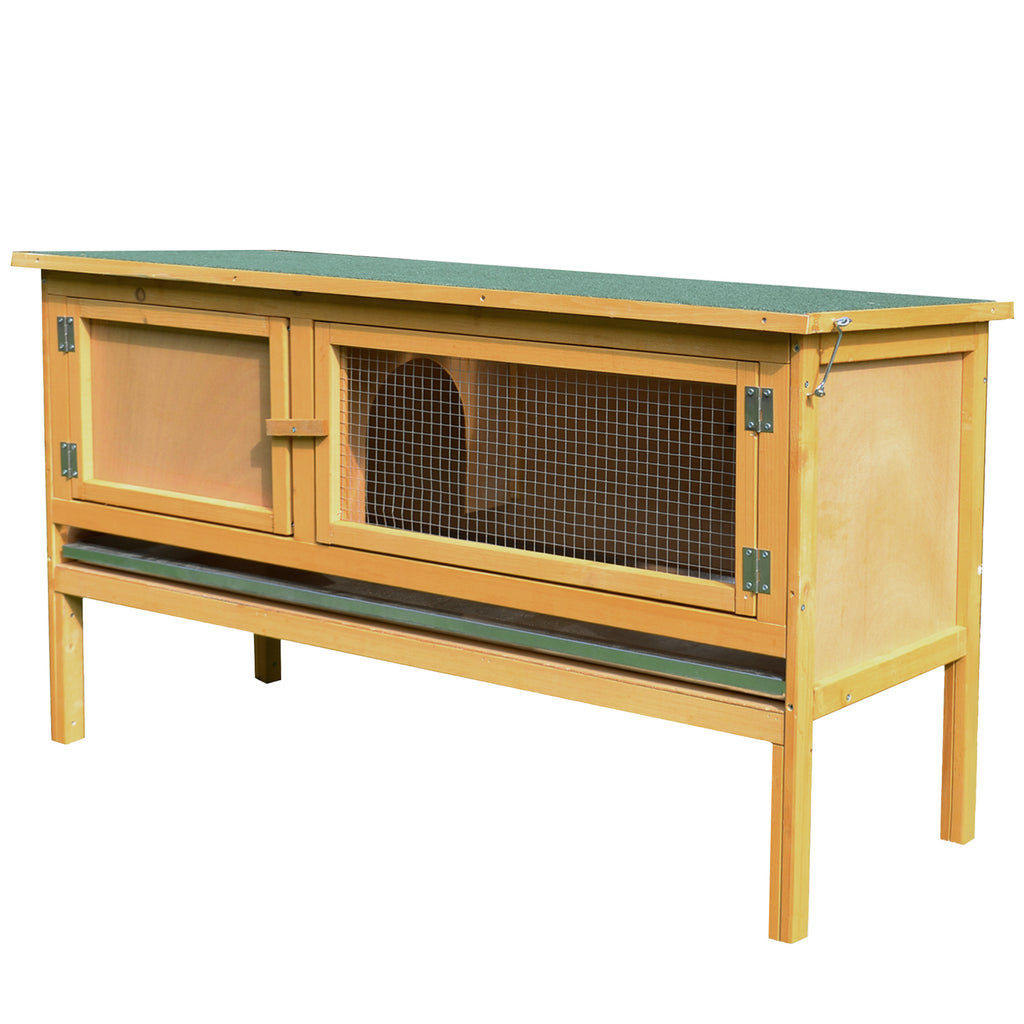 Hasenstall Kaninchenstall aus Holz mit aufklappbarem Dach, 2 Türen, auslaufsicherer Schale, 115x44,3x65 cm Hellgelb