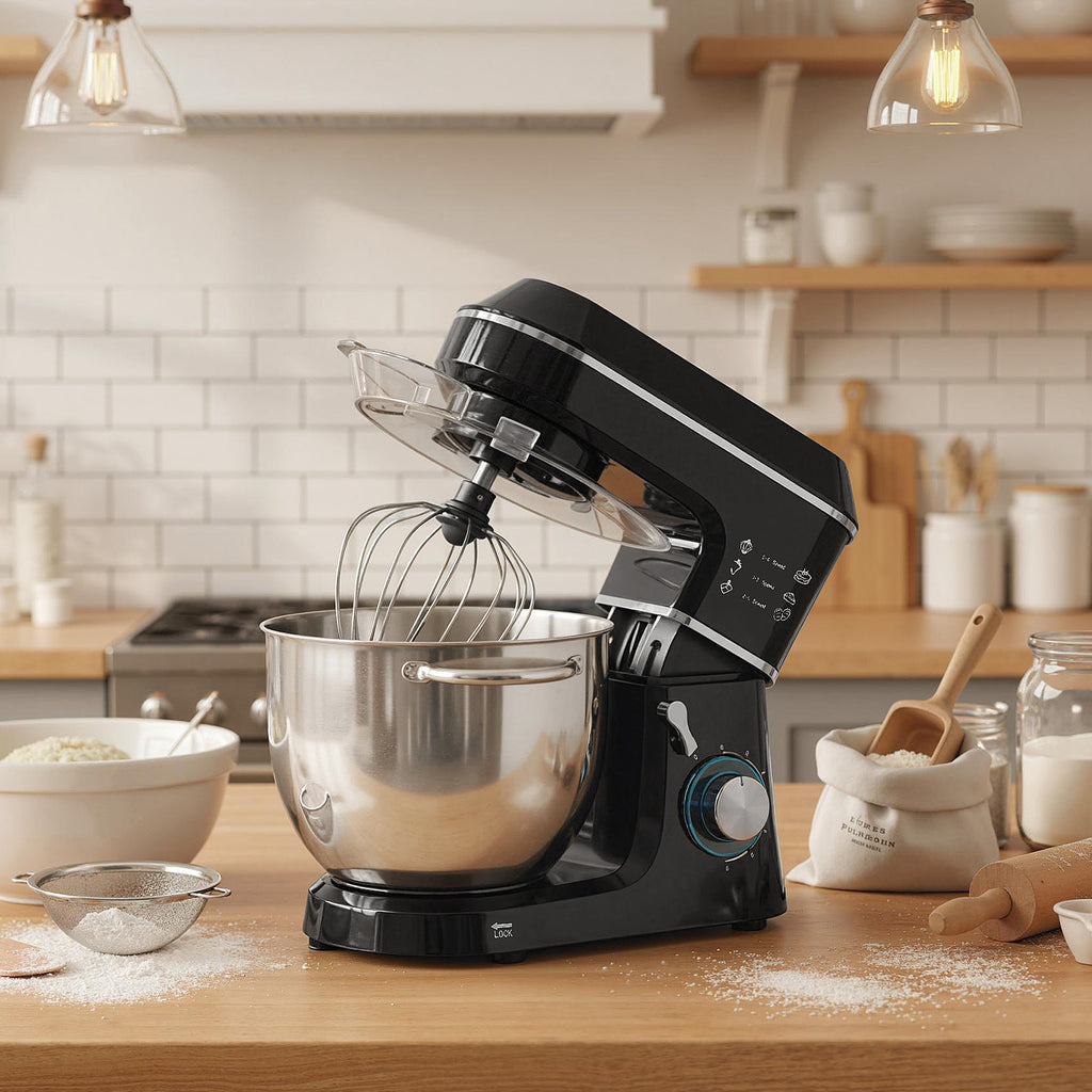 Küchenmaschine Knetmaschine mit 7L Edelstahlschüssel 1400W mit Kippkopf, Knethaken, Schneebesen, Rührbesen