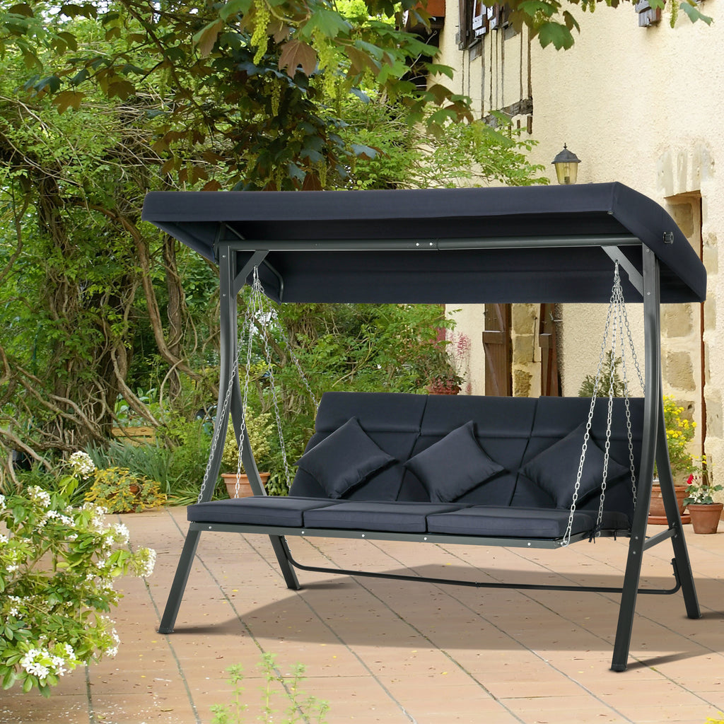 Hollywoodschaukel Gartenschaukel, 3 Personen, verstellbares Sonnendach, 198 x 118 x 168 cm, Dunkelblau