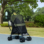 Foldable Dog Stroller, Lightweight Dog Pram w/ Shoulder Strap, Storage Bag, Cup Holder, Dark Green