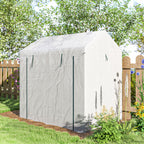 Walk-in Greenhouse, Outdoor Tomato Greenhouse with Roll-up Door and Mesh Windows, PE Cover, 200 x 140 x 200cm, White
