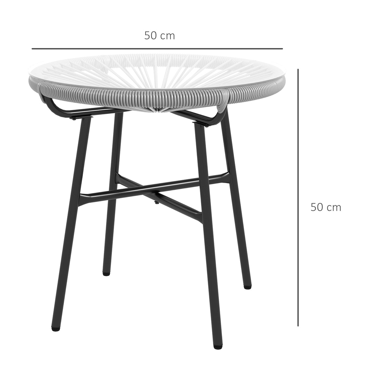 Gartentisch Boho-Stil Outdoor Beistelltisch, PE-Rattan, geh?rtetes Glas, wetterbest?ndig, 50?cm x 50?cm x 50?cm, Grau