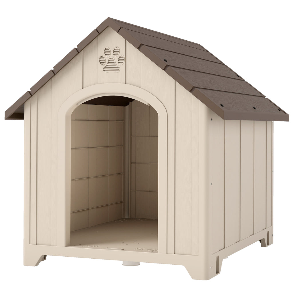 Hundehütte wetterfestes Hundehaus 88 x 79 x 89 cm Erhöhte Hundehöhle mit aufklappbarem Asphaltdach, Bodenankern
