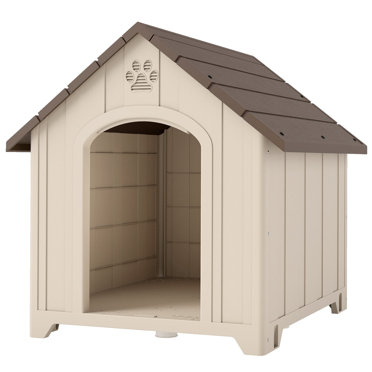 Hundehütte wetterfestes Hundehaus 88 x 79 x 89 cm Erhöhte Hundehöhle mit aufklappbarem Asphaltdach, Bodenankern