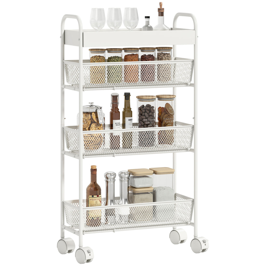 K¨¹chenwagen aus Metall, 3 K?rbe, schmales Design, 4 R?der, f¨¹r K¨¹che, Wohnzimmer, Badezimmer, Wei?