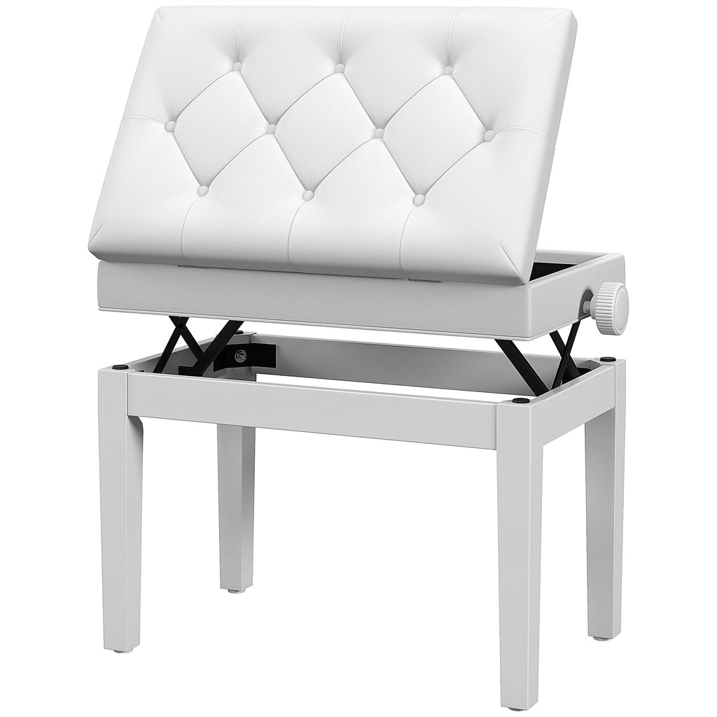 Klavierbank Höhenverstellbar mit Stauraum 54,5x33x48-58cm Weiß