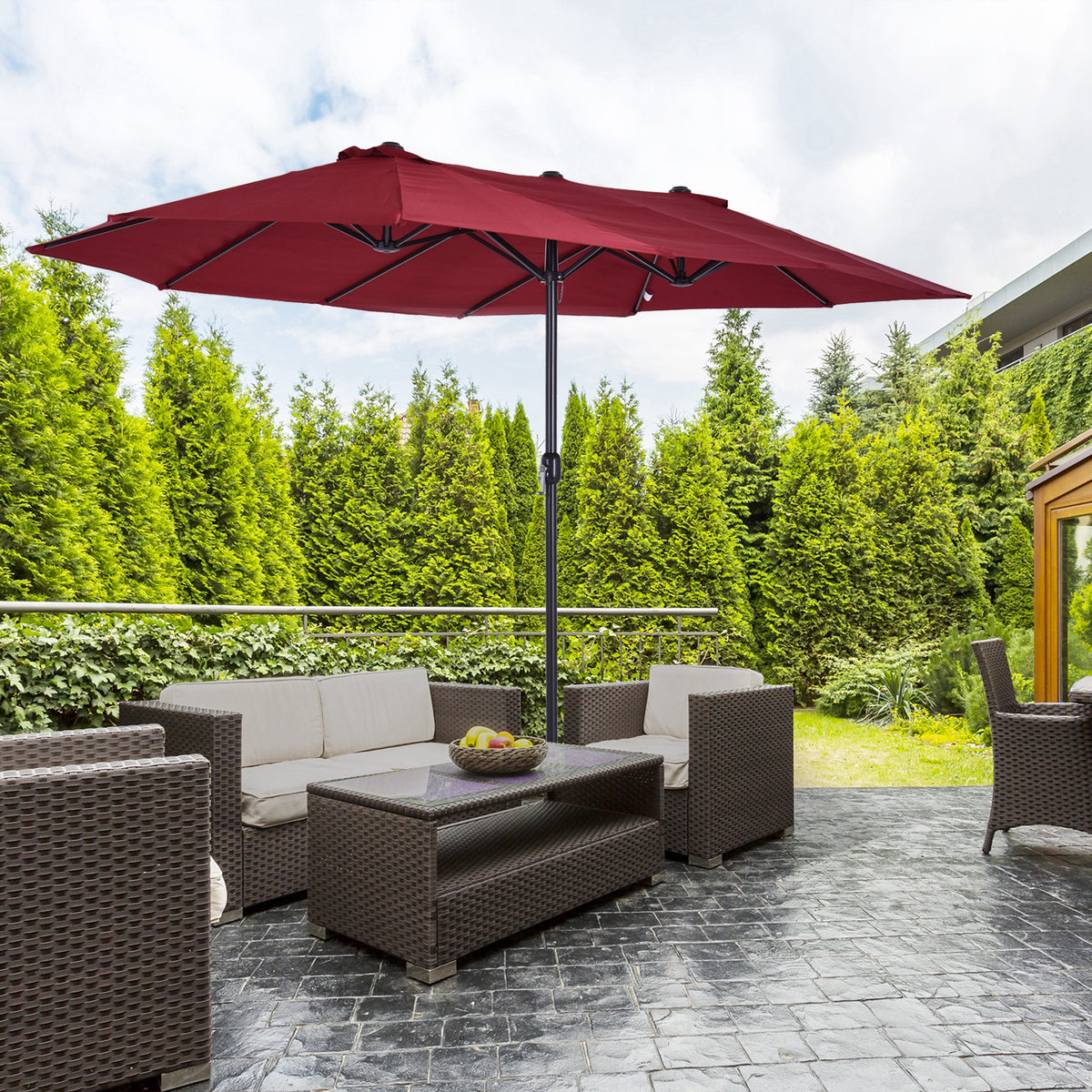 4.6m Double Garden Parasol - Wine Red