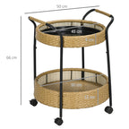 Outdoor Servierwagen, 2 Etagen, Bremsen, Polyrattan, Metallrahmen, ¦µ50 x 66H cm, Gelb