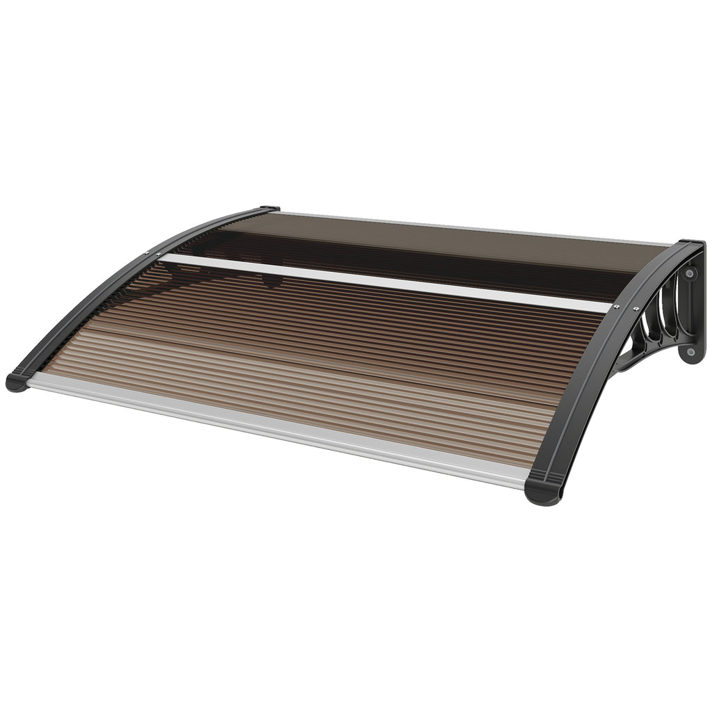 Front Door Canopy Outdoor Awning Aluminium Rigid Plastic Polycarbonate Rain Shelter UV Water Rain Resistant 100 x 75cm Brown