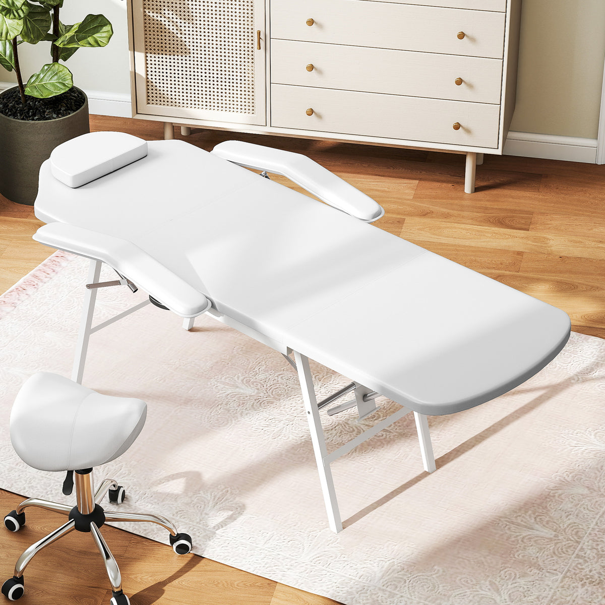 Tragbarer Massagetisch, Klappbare Massageliege mit Kunstleder-Bezug, Schaumstoff-Polsterung, Stahlrahmen, Wei?