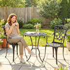 3-teiliges Garten Bistro Set runder Bistrotisch mit 2 Stühlen Sonnenschirmloch, Antik aus Aluminiumguss