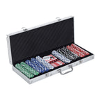 500PCs Poker Chip Set Casino Games 2 Card Decks, Dealer Button, Dice w/Lockable Aluminum Case