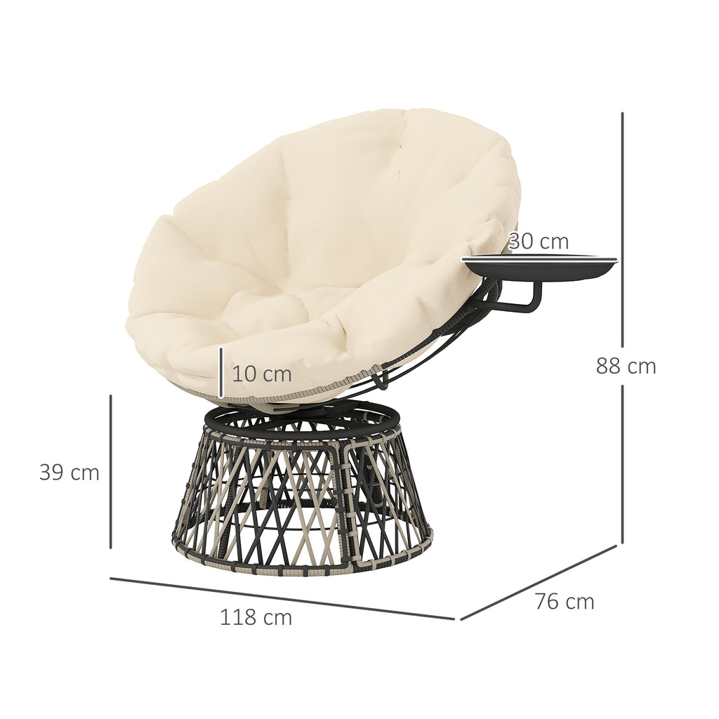 Papasansessel Rattan 360° drehbar Korbsessel mit Kissen Durchmesser 90 cm runder Beige