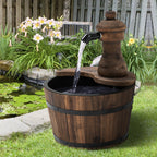 Gartenbrunnen Springbrunnen Zierbrunnen Fassbrunnen Wasserfall Holzeimer Tannenholz + Metall Naturholz Ø27 x 37 cm