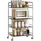 4 Tier Stainless Steel Kitchen Storage Trolley with Adjustable Shelves - Silver