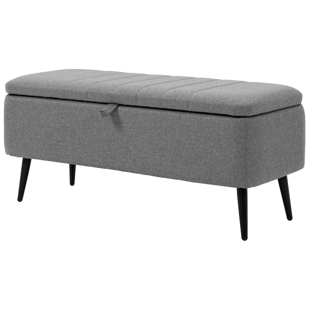 Sitzbank mit Stauraum Polsterbank mit Leinenoptik, Sitztruhe mit Stahlbeine 102 x 40 x 44 cm, Grau