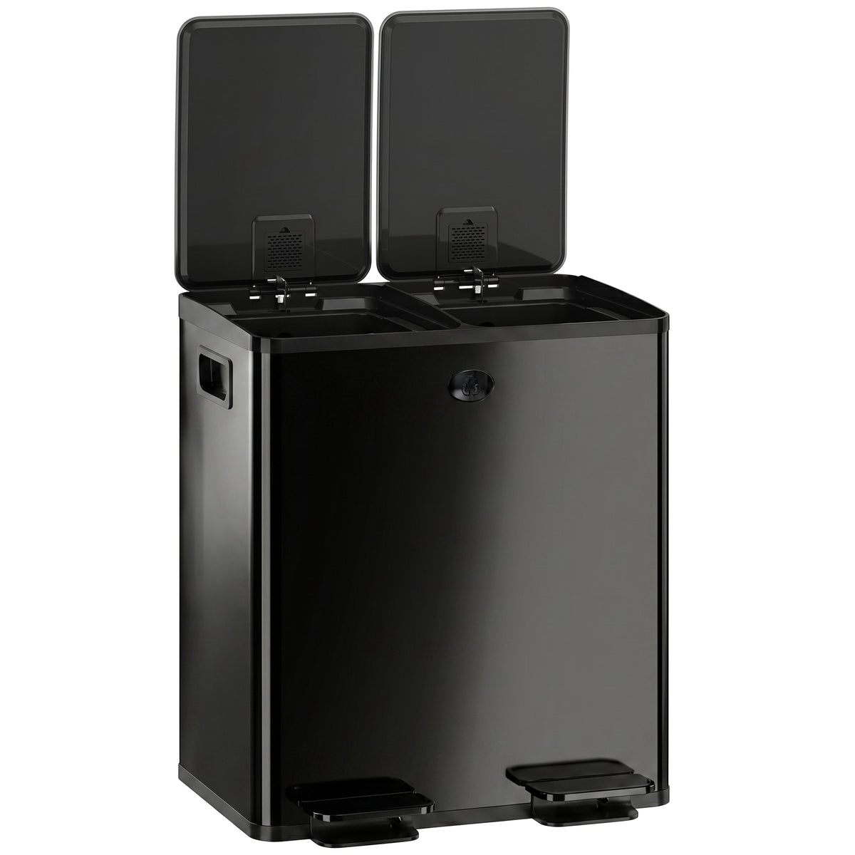 40L Dual Compartment Stainless Steel Bin, with Deodoriser Holders - Black