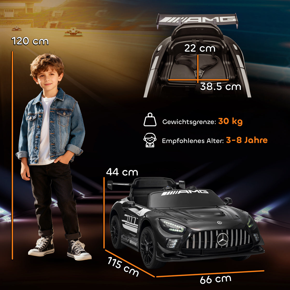 Mercedes-Elektroauto, Aufsitzauto f¨¹r Kinder, 12V Batterie, LED-Lichter, Musikfunktion, Hupe, 3-8 Jahre, Schwarz
