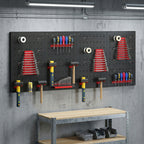 38 Pcs Wall-Mounted Pegboard with 4 Boards, Garage Tool Storage Unit Black and Red