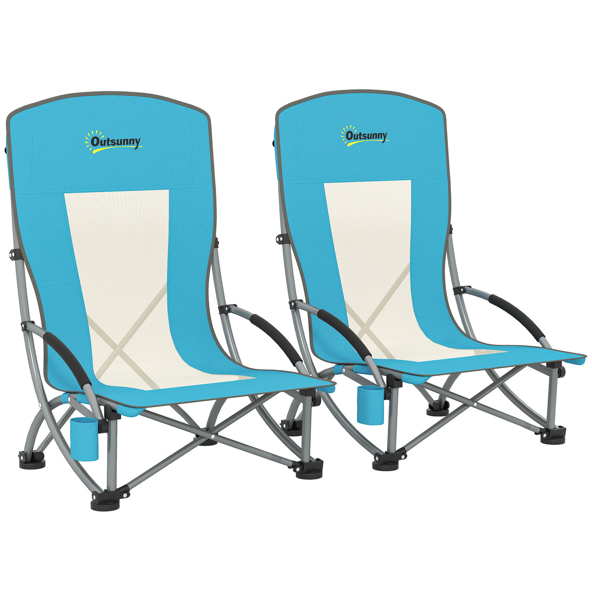 2er Set Campingst¨¹hle klappbar Campingstuhl mit Getr?nkehalter Netzr¨¹ckenlehne bis 120 kg Blau