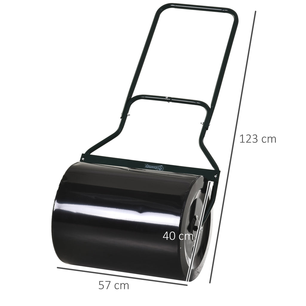 Rasenwalze mit U-Griff, Gartenwalze, Gartenrolle, 40 cm Durchmesser, 60 L Wasser-/Sandfüllung, Metall, Schwarz 57 x 40 x 123 cm