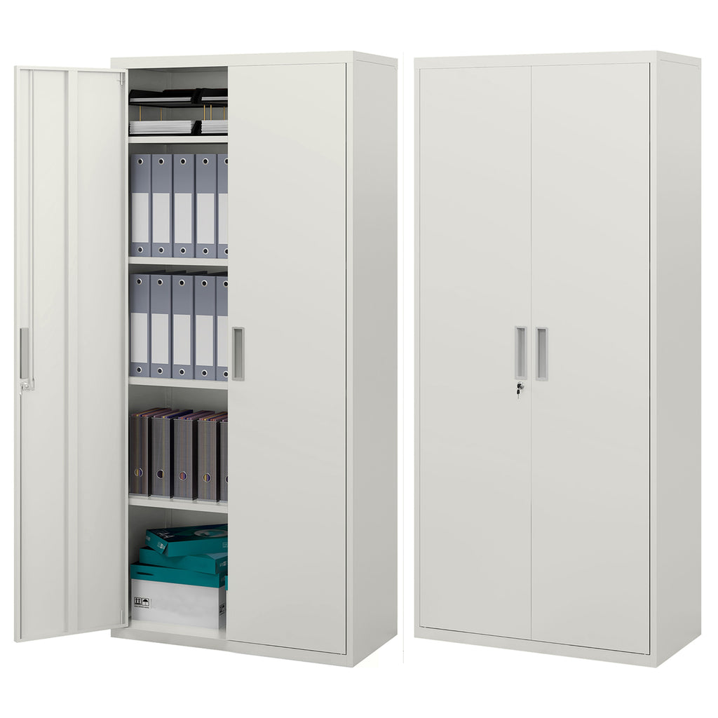 Five Shelf Lockable Steel Office Cabinet - White