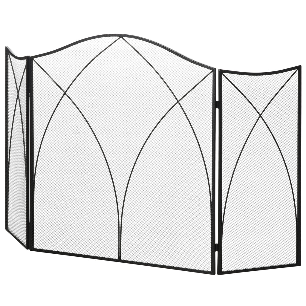 Funkenschutz für Kamine, dreifach faltbar, Metallstruktur, Beschichtung, 108x2x76 cm, Schwarz