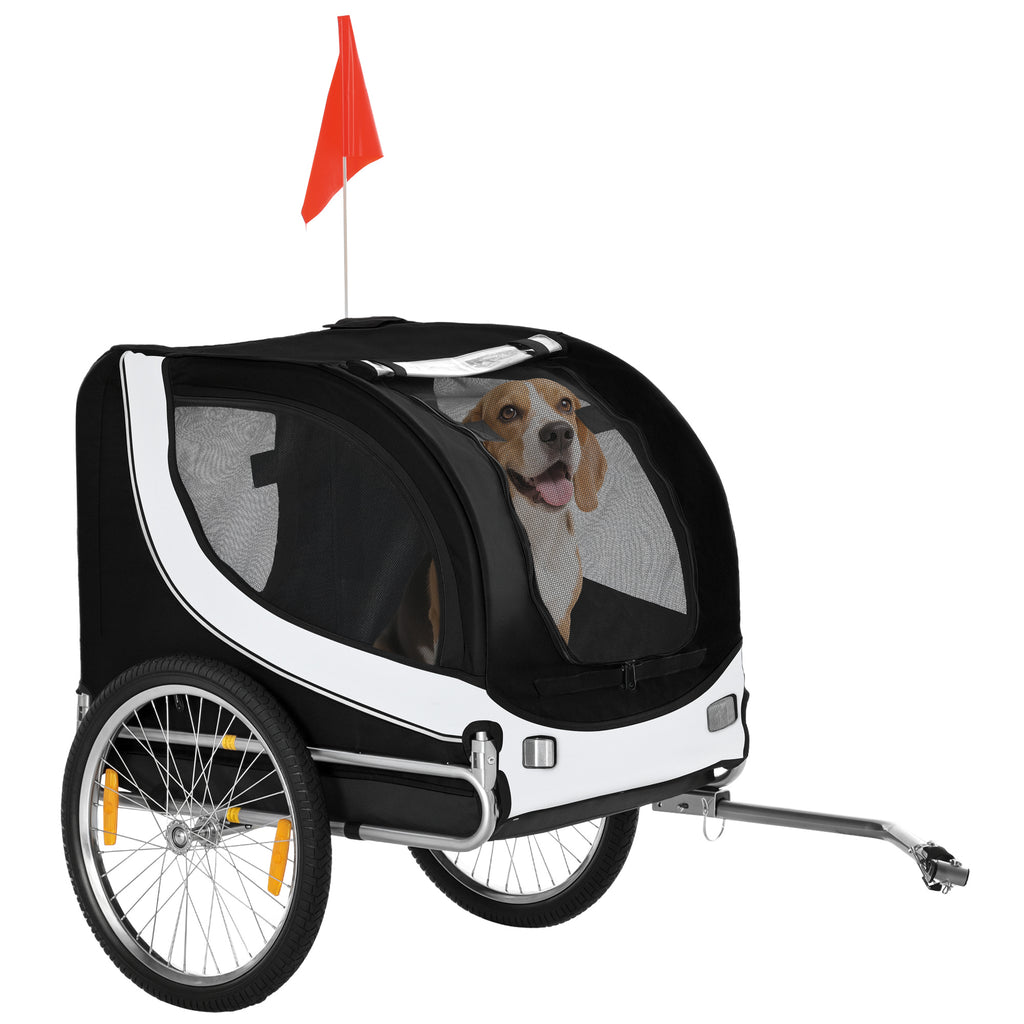 Fahrradanhänger für Hunde mit Universalkupplung Stahl Weiß+Schwarz