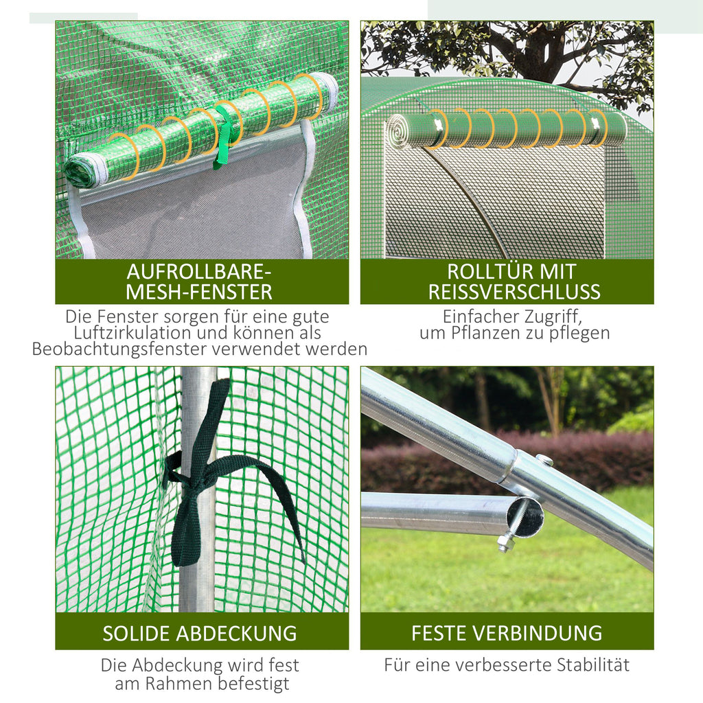  Foliengewächshaus begehbares Polytunnel 4,5 x 3 m Gewächshaus mit 6 Fenster Treibhaus Frostschutz Stahlrohr Dunkelgrün