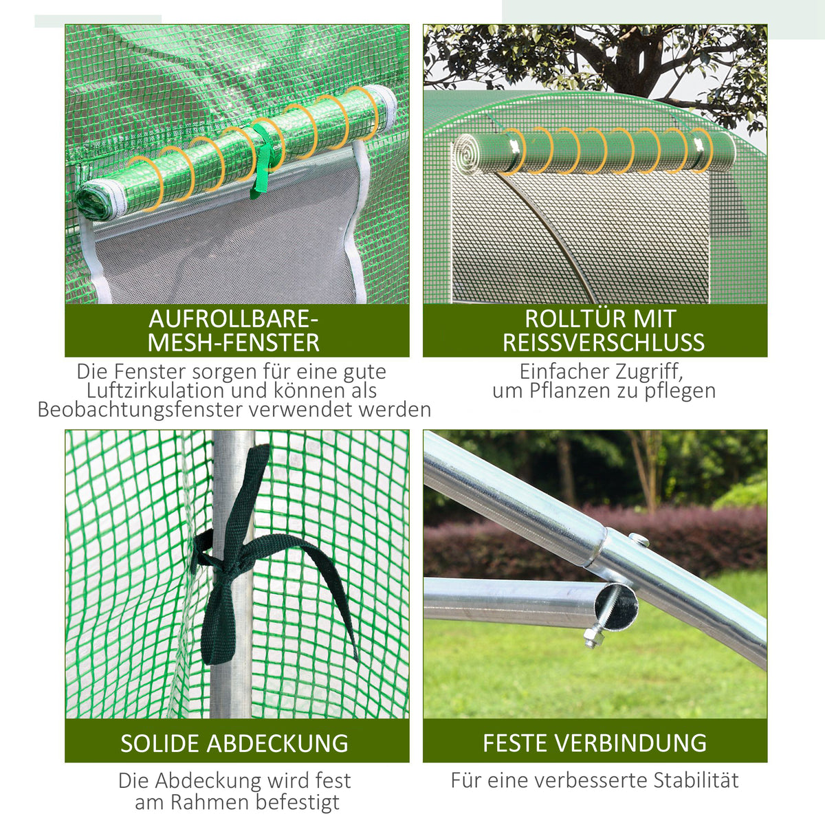 Foliengewächshaus begehbares Polytunnel 4,5 x 3 m Gewächshaus mit 6 Fenster Treibhaus Frostschutz Stahlrohr Dunkelgrün