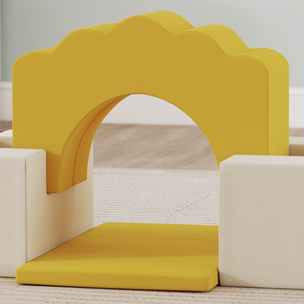 7 Piece Kids Soft Play Set with Detachable Cover, Baby Indoor Climb and Crawl Foam Toys for Toddlers, Yellow
