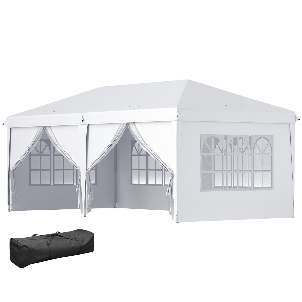 Faltpavillon 6 x 3 m, abnehmbare Seitenw?nde, gro?e Fenster, Rei?verschlusst¨¹ren, Stahlrahmen, Wei?