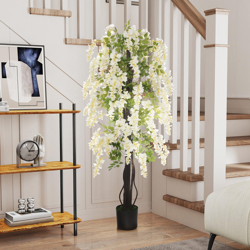  Künstliche Glyzinien groß 165cm Kunstpflanze, Plastik Künstliche Pflanzen Kunstblumen im Topf, Fake Plant wie echt für Büro Wohnzimmer Schlafzimmer Moderne Dekoration Geschenk