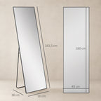 Full Length Mirror, Aluminium Alloy Framed Full Body Mirror with Tempered Glass, Standing or Wall Hanging, Black