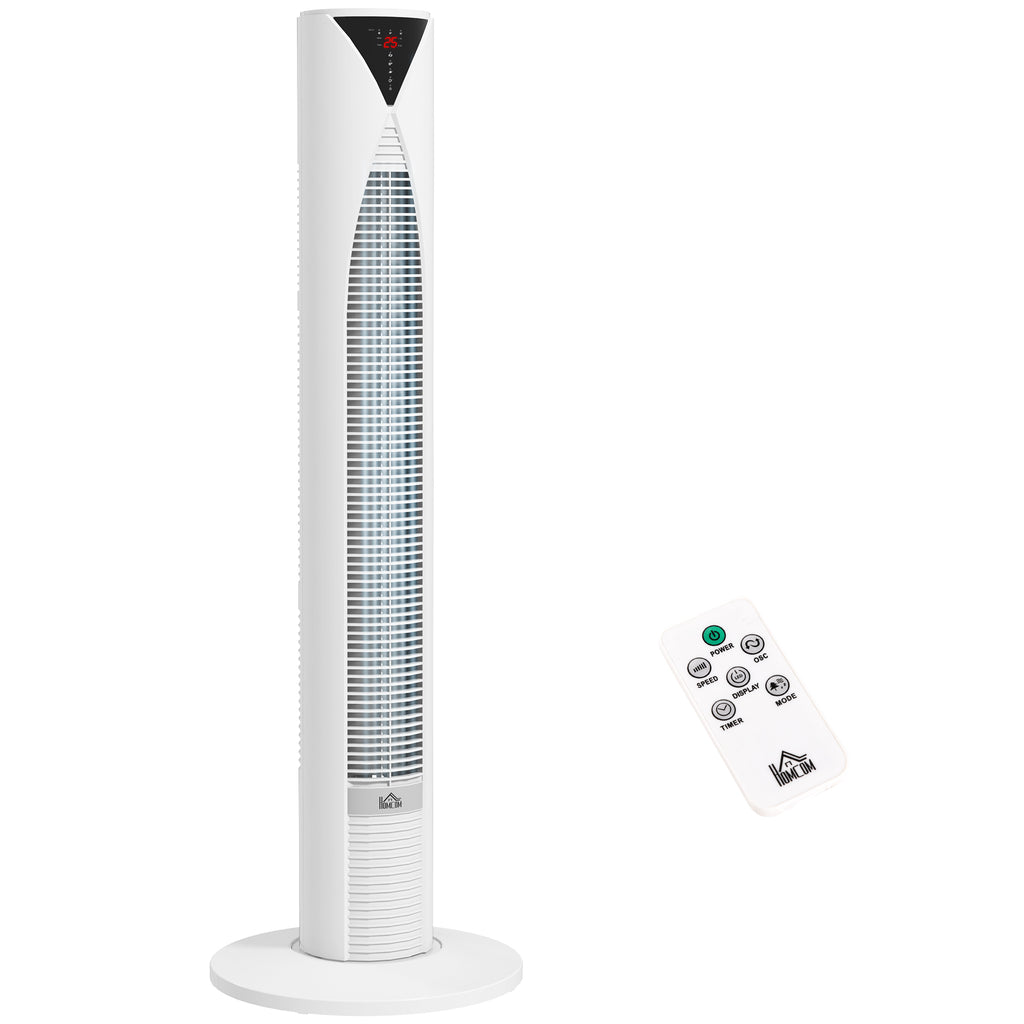 70° oszillierender Turmventilator mit Fernbedienung 4 Modi 3 Geschwindigkeiten Timer 31,5 x 31,5 x 96 cm Weiß