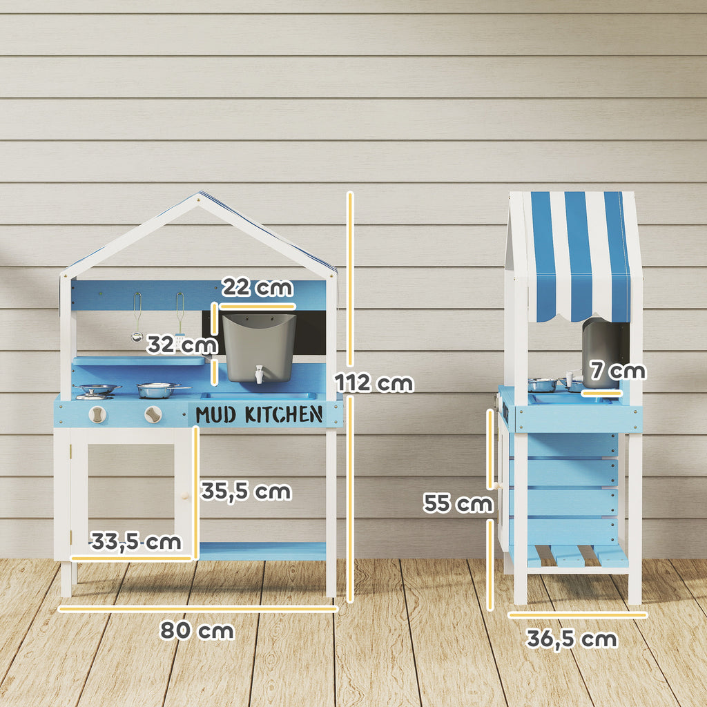 Kids Mud Kitchen Outdoor with Stoves, Sink, Faucet, Storage Shelves, Cookware Accessories for Boys Girls, Blue