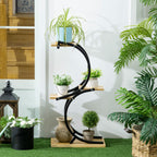 Pflanzenst?nder mit 4 Regalen, Massivholz, wetterbest?ndig, 46 cm x 25 cm x 91 cm, Schwarz + Natur