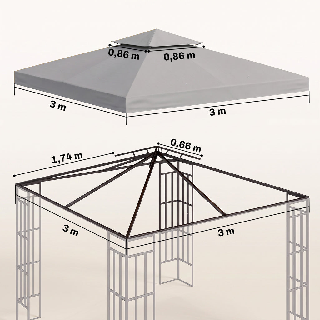 3(m) Gazebo Top Cover Double Tier Canopy Replacement Pavilion Roof Light Grey
