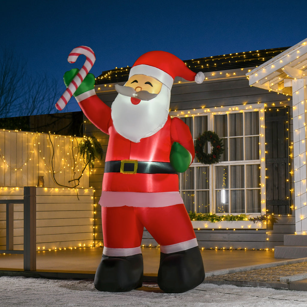 Aufblasbarer Weihnachtsmann mit LED-Beleuchtung inkl. Gebläse, Halteseilen, Bodenspieße, Sandsäcke,140cm x 85cm x 250cm