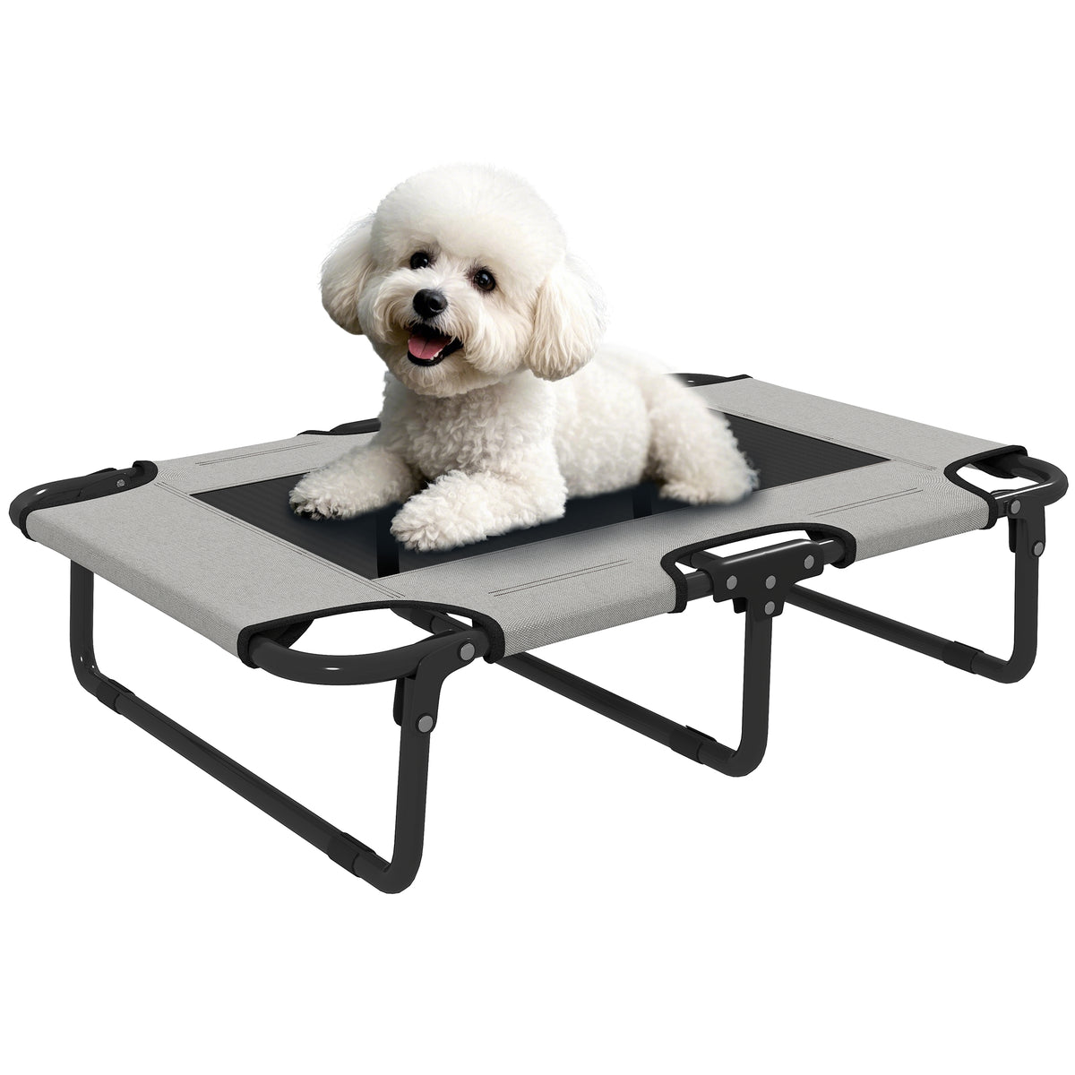 Portable Raised Dog Bed, Elevated Pet Cot with Breathable Mesh for Indoor Outdoor, for Small Medium Dogs, Light Grey