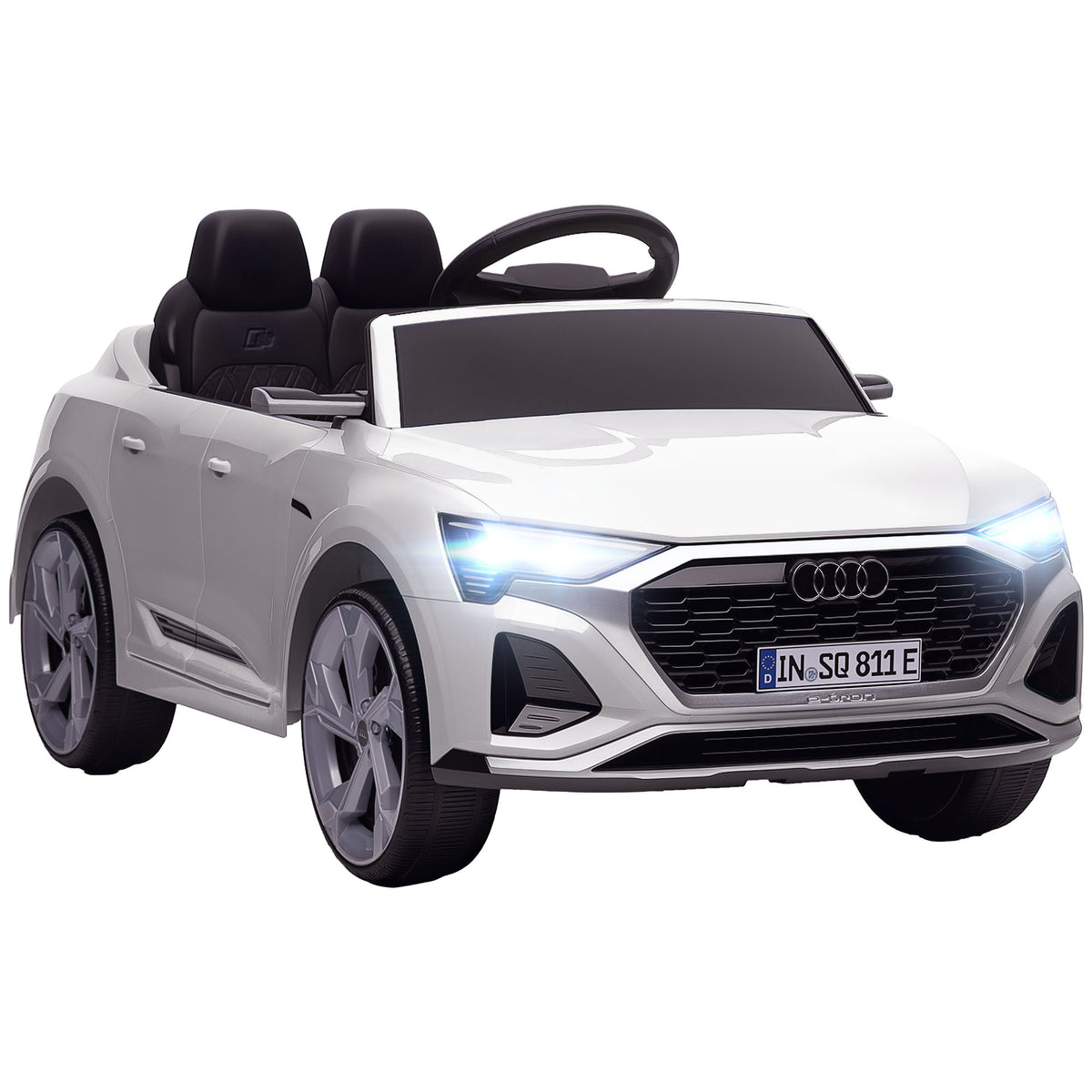 Elektro-Kinderauto, 12V Audi Q8, 3-5 km/h, Fernsteuerung, Scheinwerfer, Musik, Weiß